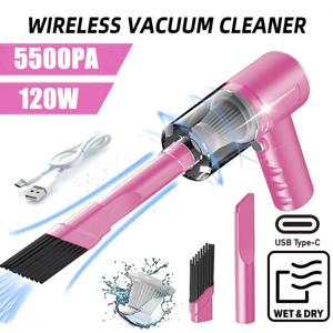 1pc 핑크 3 In 1 통합 흡입 및 불어 진공 조합 진공 청소기 USB 충전 소형 자동차 가정용 진공 청소기
