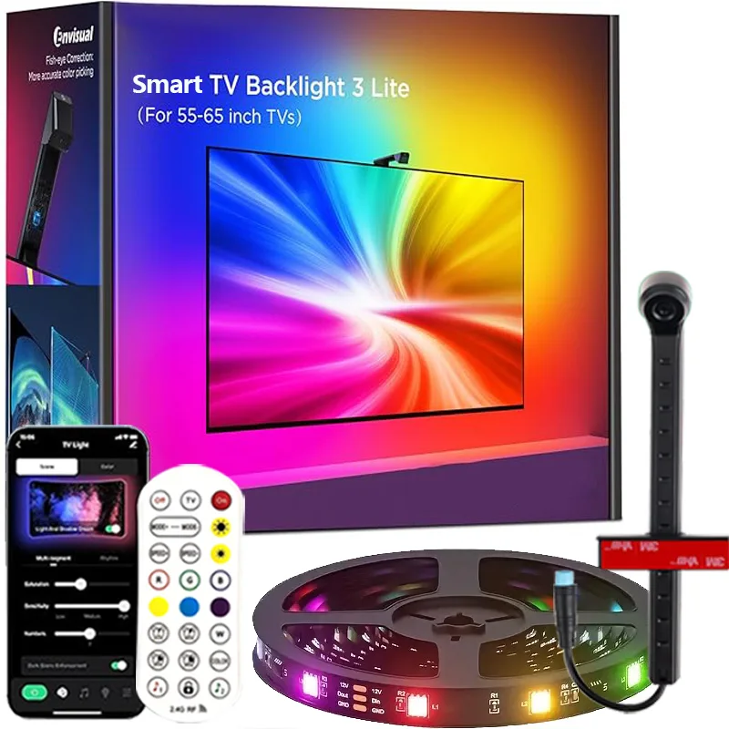 TV/PC 백라이트 컬러 픽업 RGB-IC LED 스트립 라이트 55-75인치 화면용 스마트 싱크 게이밍 룸 데코 분위기 조명