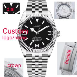 36/39mm 맞춤형 로고 디자인 기계식 손목시계 럭셔리 코르게트 10바 사파이어 NH35 자동 시계 남성용 플루티드 베젤