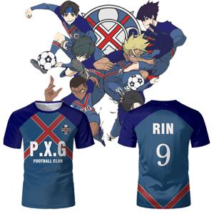 P.X.G 블루 락 일본 애니메이션 유니폼 축구 유니폼 No.9 린 시도우 코스프레 티셔츠 남녀 공용 캐주얼 스포츠 탑
