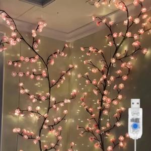 1PC 72/96/144LED 벚꽃 나무 조명 USB 전원 디밍이 가능한 LED 인공 꽃 가지 램프 침실 웨딩 파티