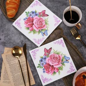 20pcs/Pac 33*33cm 2-Ply 새로운 다채로운 냅킨 인쇄 장미 나비 종이 냅킨 홈 파티 순수 목재 펄프 종이 플레이스 매트