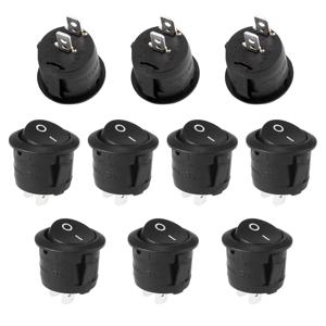 10Pcs 스냅인 라운드 로커 스위치 SPST 미니 토글 스위치 2 핀 2 위치 검정색 버튼 전원 켜기 끄기 스위치 AC 10A/125V 6A/250V,