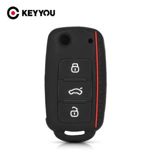 KEYYOU 실리콘 자동차 키 케이스 커버 폭스바겐 사지타르/폴로/골프/보라/티구안/투아렉/페이톤/세아트/스코다 키 커버