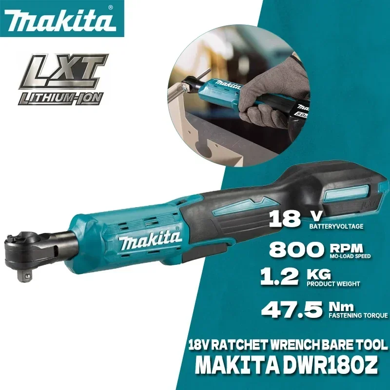 마키타 DWR180Z 18V LXT 무선 라쳇 렌치 6.35mm 드라이브 800RPM 47.5 N·m 앵글 렌치 소켓 렌치 전동 공구 DWR180