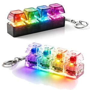 4키 키보드 피젯 토이 LED 크리스탈 키캡 키체인 스트레스 해소 손가락 장난감 감압 장난감 클리커 피젯 토이