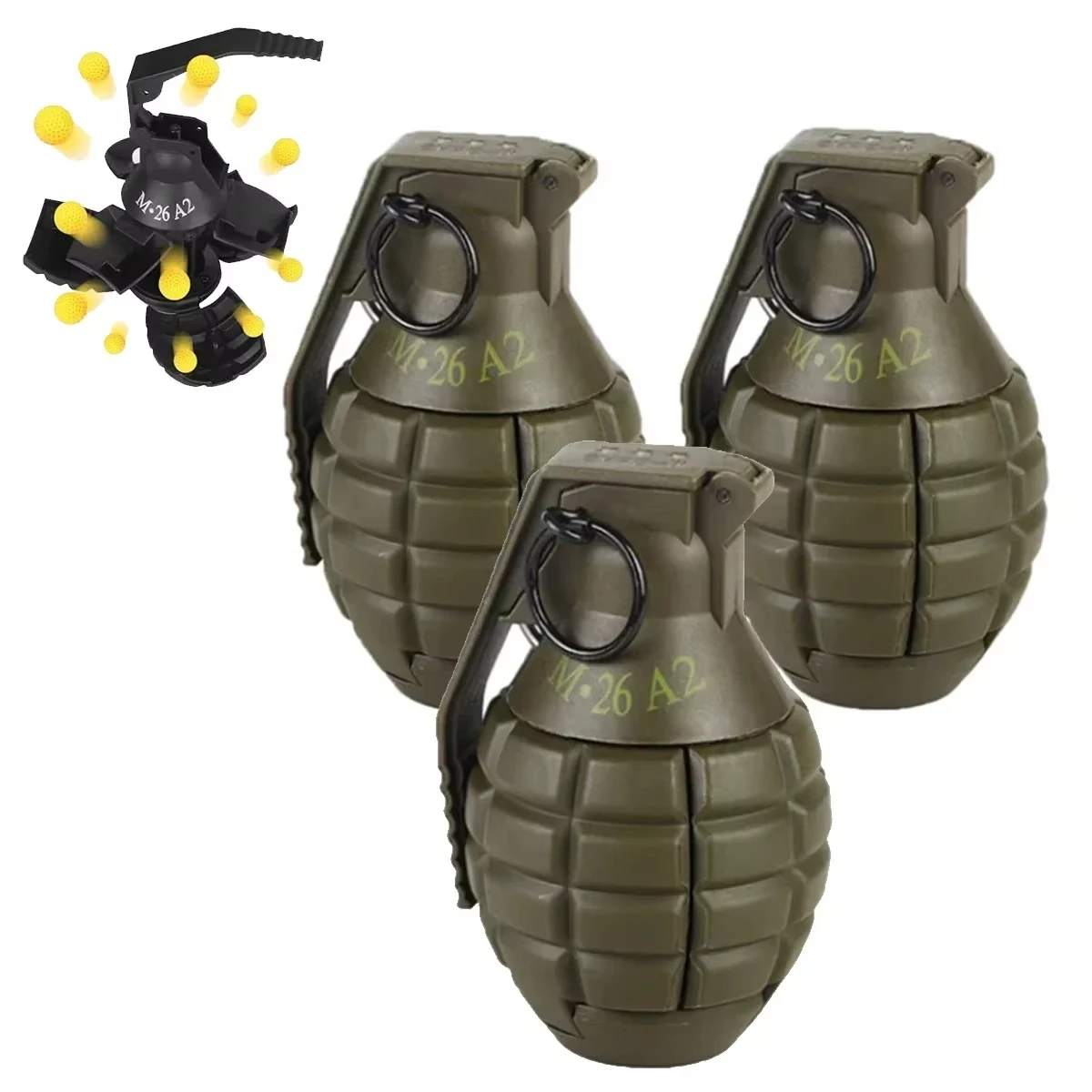 1/3PCS M26a2 나일론 수류탄 모델 폭발 수류탄 장난감, 에어소프트 수류탄 모델, 낙하 방지, 리필 가능, 젤 볼, 색종이 조각, 밀가루