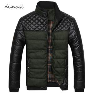DIMUSI 겨울 남성 파카 패션 남성 코튼 두꺼운 패딩 재킷 남성 캐주얼 PU 패치 워크 디자인 겉옷 코트 의류 YA745