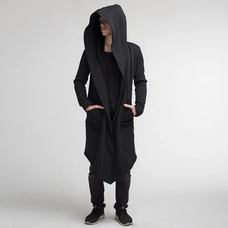 남성 겨울 후드 가디건 트렌치 코트 streetwear 솔리드 ​​컬러 윈드 브레이커 레저 패션 양털 안감 자켓 빈티지 까마귀