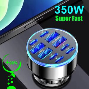 350W 10포트 차량용 충전기 고속 충전 PD QC3.0 USB C 차량용 휴대폰 충전기 타입 C 어댑터 아이폰 삼성 화웨이 샤오미용
