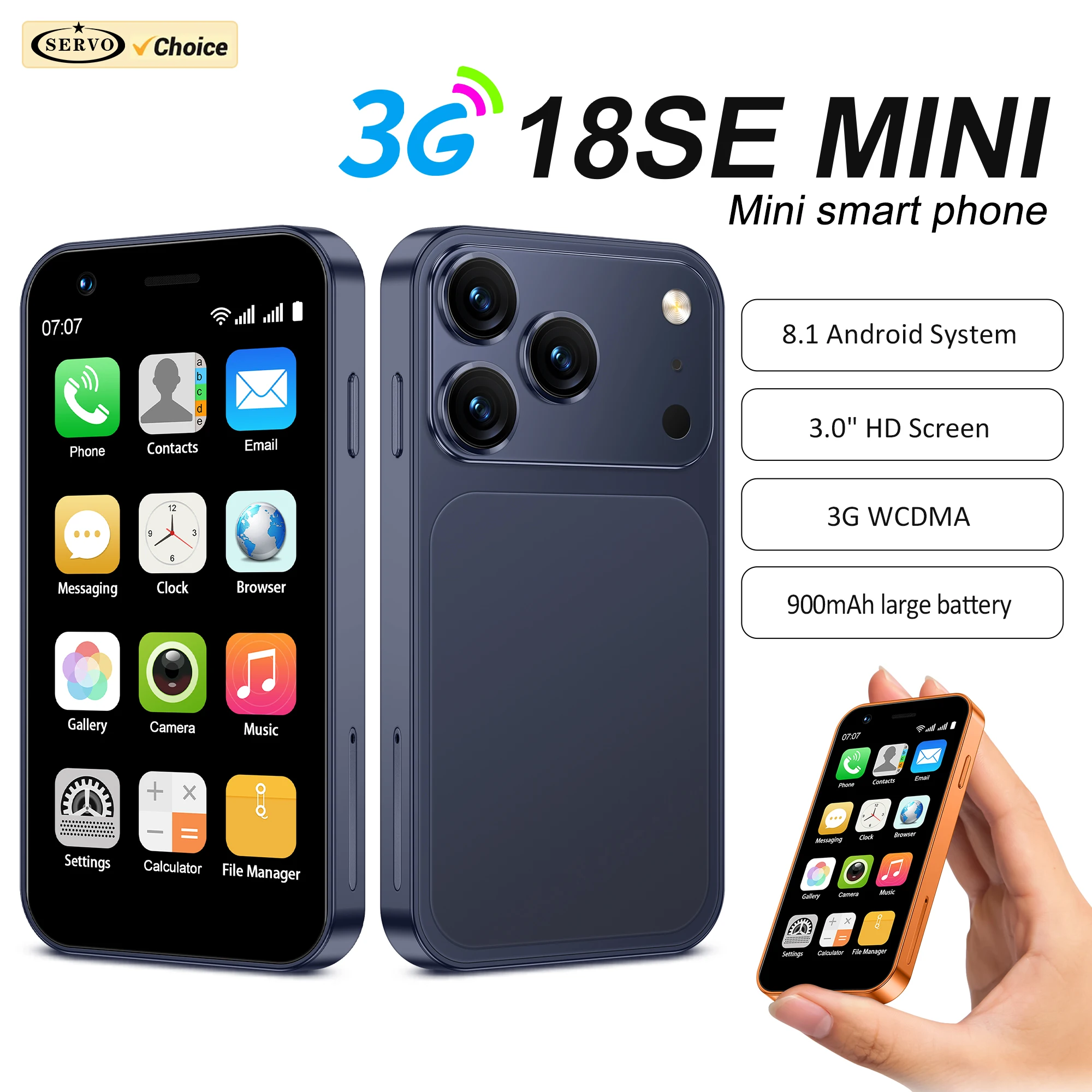 SERVO 18SE 미니 3G 포켓 스마트폰 안드로이드 시스템 구글 플레이 16GB ROM 2MP 카메라 와이파이 초소형 스마트폰 듀얼 SIM 대기