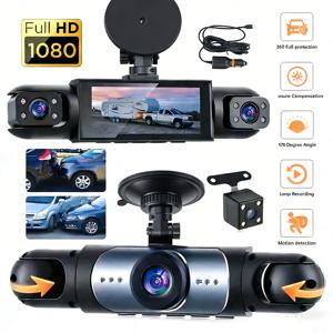 차량용 블랙박스 DVR 비디오 레코더 4채널 카메라 전후방 내부 야간 시야 루프 녹화 360도 대시캠