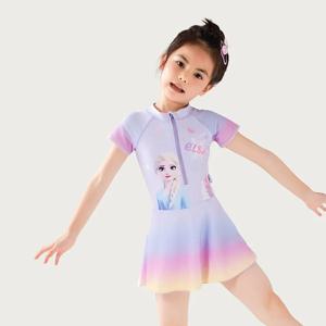 신상 엘사 겨울왕국 공주 소녀용 원피스 스커트 수영복, 반소매 귀여운 만화 여름 수영복, 수영장 및 해변 놀이용