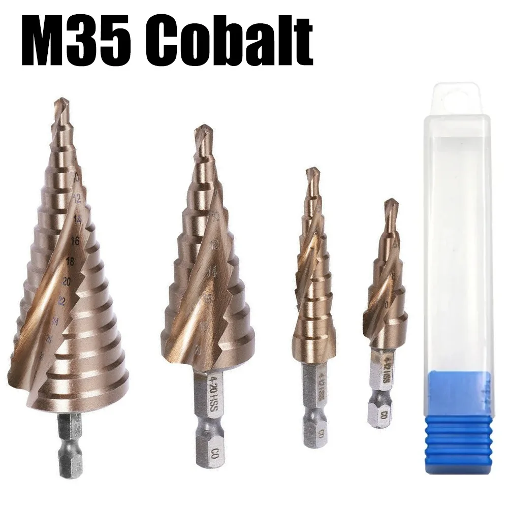 M35 코발트 함유 육각형 나선형 스텝 드릴 스테인레스 스틸 태핑 3-12/4-12mm 파고다 드릴 절삭 공구 드릴 비트 도구