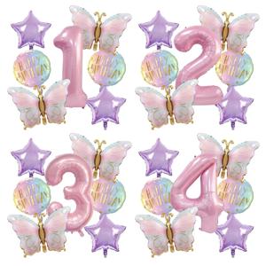 7개 핑크 나비와 숫자 풍선 콤보 세트 - 생일 축하, 어린이 파티, 베이비 샤워에 적합
