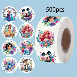 500pcs 디즈니 믹스 애니메이션 스티커 롤 귀여운 공주 미키 마우스 씰링 라벨 장식 데칼 어린이 파티 스티커 장난감 선물