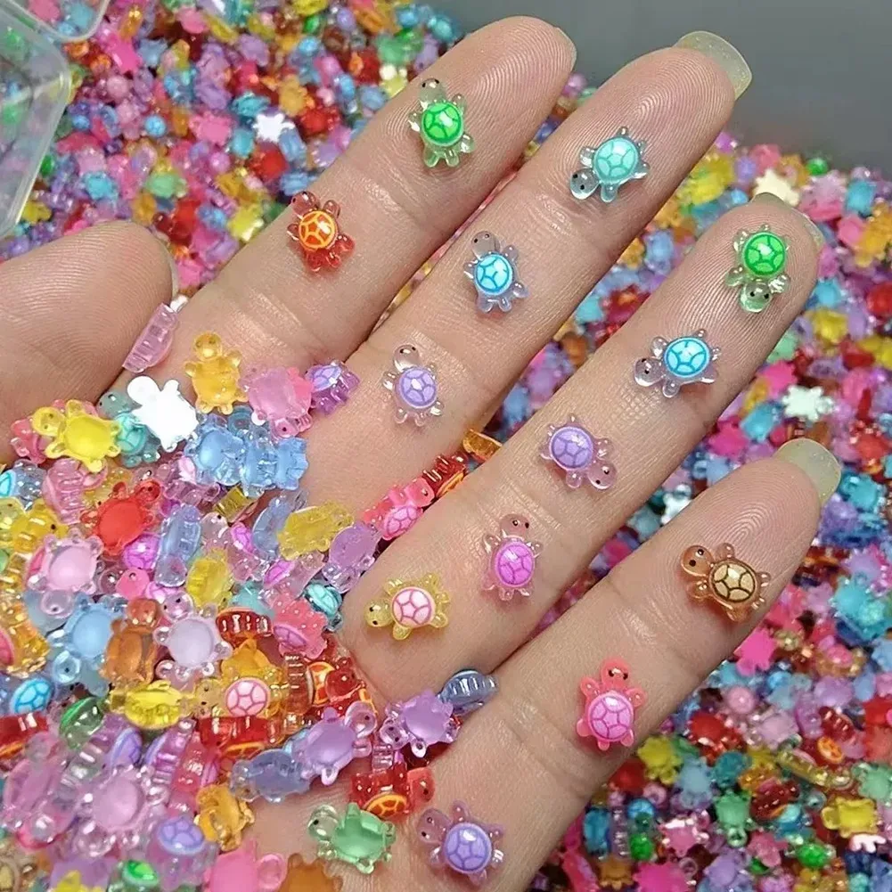 100개 미니 레진 거북이 야광 거북이 미니어처 다기능 작은 동물 피규어 DIY 요정 정원 장식용
