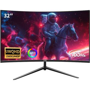 32인치 커브드 게이밍 모니터, 165Hz 1800R QHD (2560x1440) 2K 컴퓨터 모니터, 프리싱크, DP/HDMI, 122% sRGB 커버리지, W