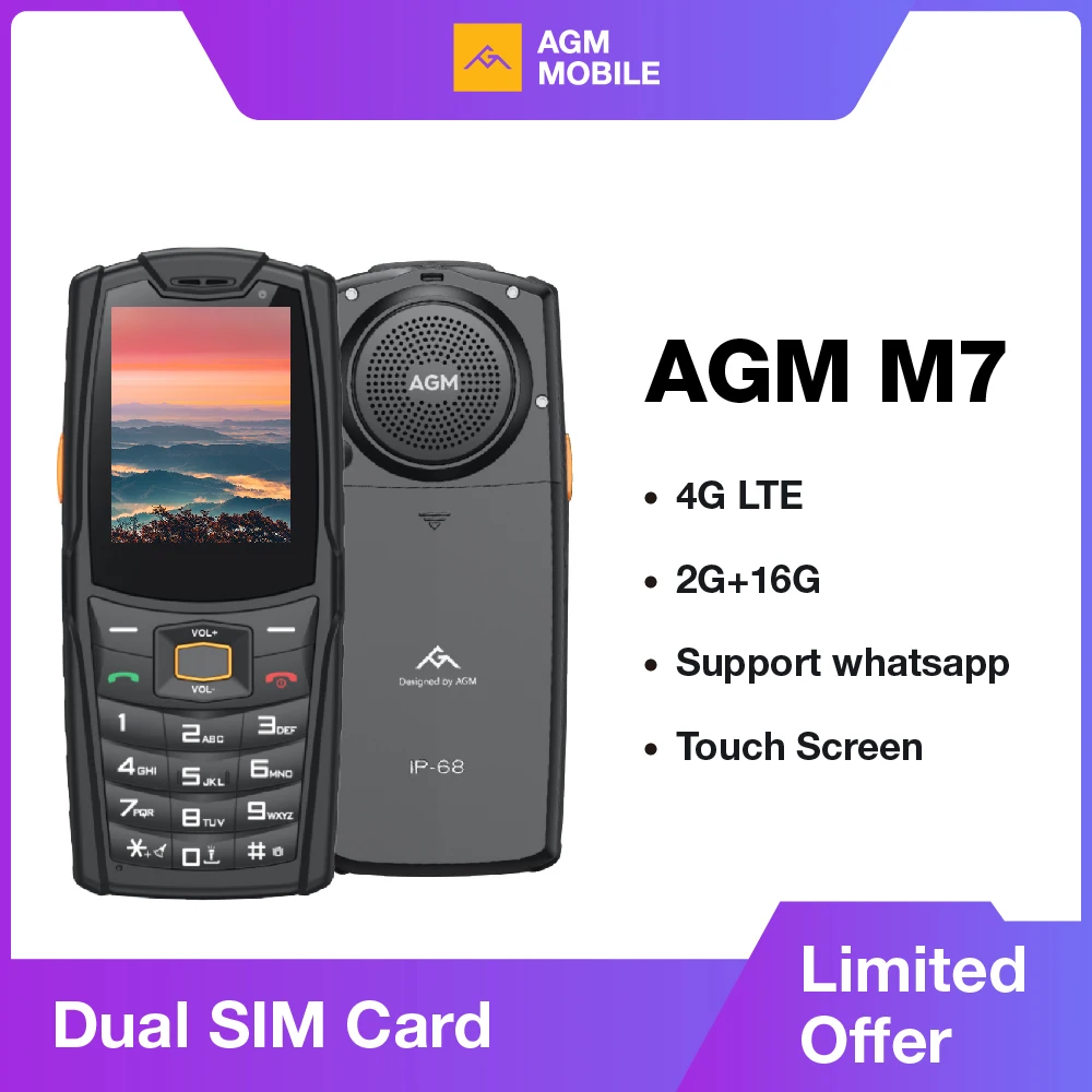AGM M7 2+16G Volte 안드로이드 기능 전화 방수 터치 스크린 2500mAh 핸드폰(영어 러시아어 키보드 포함)