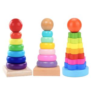 레인보우 스태커 나무 반지 교육 장난감 키즈 타워 스택 블록 색상 모양 게임 아기 몬테소리 장난감 어린이 선물 용품