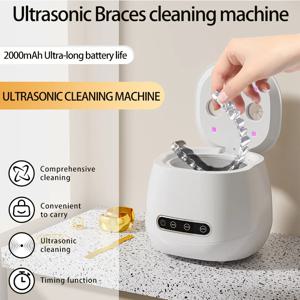 휴대용 48KHZ 초음파 틀니 세척기 UV 살균기 리테이너 교정기 세척기 200ml 여행용 치아교정기 케이스 보석 세척기