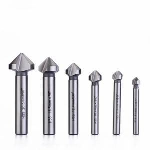 6개/세트 6.3-20.5mm 챔퍼링 엔드밀 커터 3날 라운드 샹크 90도 HSS 카운터싱크 디버링 테이퍼드 드릴 비트