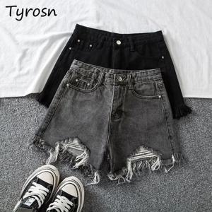 데님 반바지 여성 하이 웨스트 슬림 한국 패션 여름 닳은 버튼 지퍼 술 느슨한 솔리드 모든 경기 streetwear 세련된