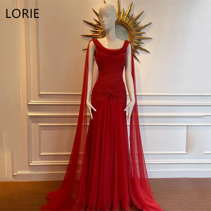 LORIE 플리츠 쉬폰 A 라인 댄스 파티 드레스 민소매 스파게티 스트랩 이브닝 드레스 바닥 길이 이브닝 파티 가운 맞춤형
