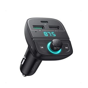 UGREEN 차량용 FM 송신기 블루투스 라디오 어댑터 (3개 USB 포트, QC/PD 3.0 차량용 충전기, 핸즈프리 통화 지원)