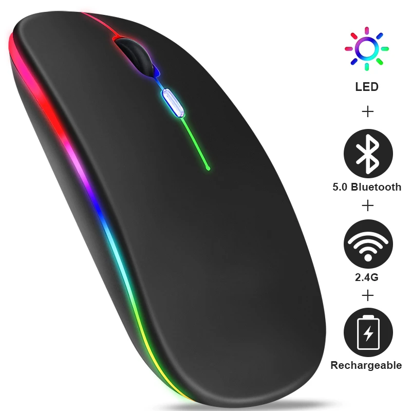 인체공학적 무선 게이밍 마우스 RGB 백라이트 USB 호환 충전식 무소음 백라이트 마우스 (노트북 PC용) - 무소음 게이밍 마이크