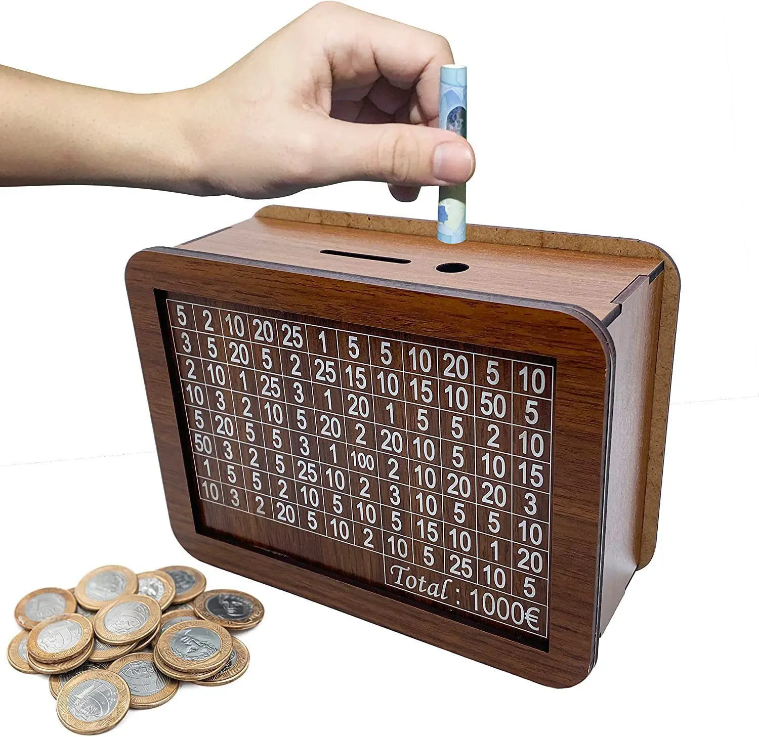 나무 상자 저금통 나무 돈 상자 재사용 가능한 저금통 (절약 목표 및 숫자 포함) 돈 상자 돈 서랍