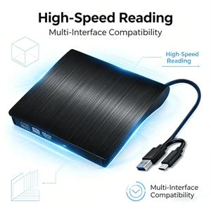 2 in 1 외장 DVD RW 드라이브 USB 3.0 타입 C 인터페이스 슬림 DVD CD 라이터 버너 리더 플레이어 광학 드라이브 (노트북용)