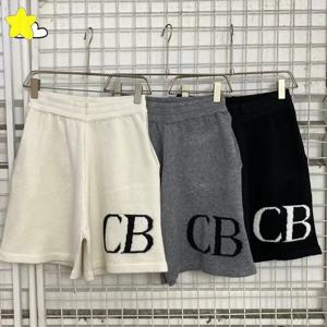 남녀공용 헤비 원단 클래식 CB 로고 자카드 니트 반바지, 오버사이즈 블랙 그레이 살구색 브리치, 24SS