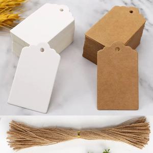 50pcs 크래프트 종이 태그 스트링이있는 흰색 판지 카드 결혼식 생일 크리스마스 파티 선물 태그 쿠키 포장 용품