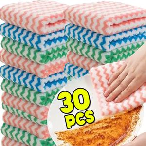 10/30PCS 슈퍼 흡수성 행주, 코랄 플리스 청소용 천, 두꺼운 주방용 설거지 걸레, 유리창 닦는 타월