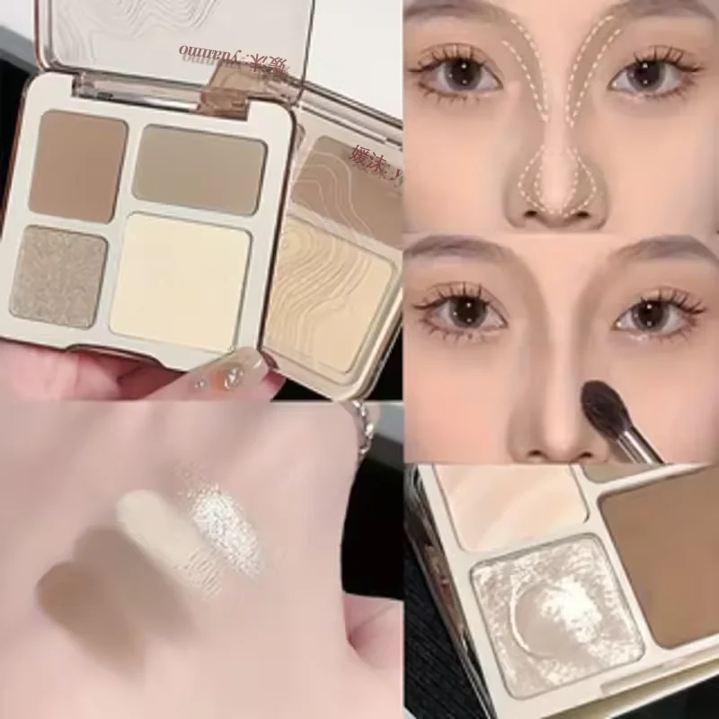입체적인 얼굴 윤곽을 위한 4색 하이라이트 컨투어 팔레트, 매트하고 오래 지속되는 밝게 빛나는 입체 컨투어 화장품