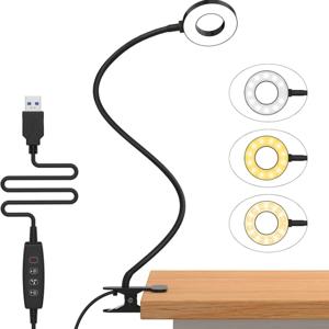 48 LED USB 책 조명 클립 책상 램프 독서등 3가지 색상 모드 10 밝기 조광기 360 °   유연한 구즈넥 침대 야간 램프