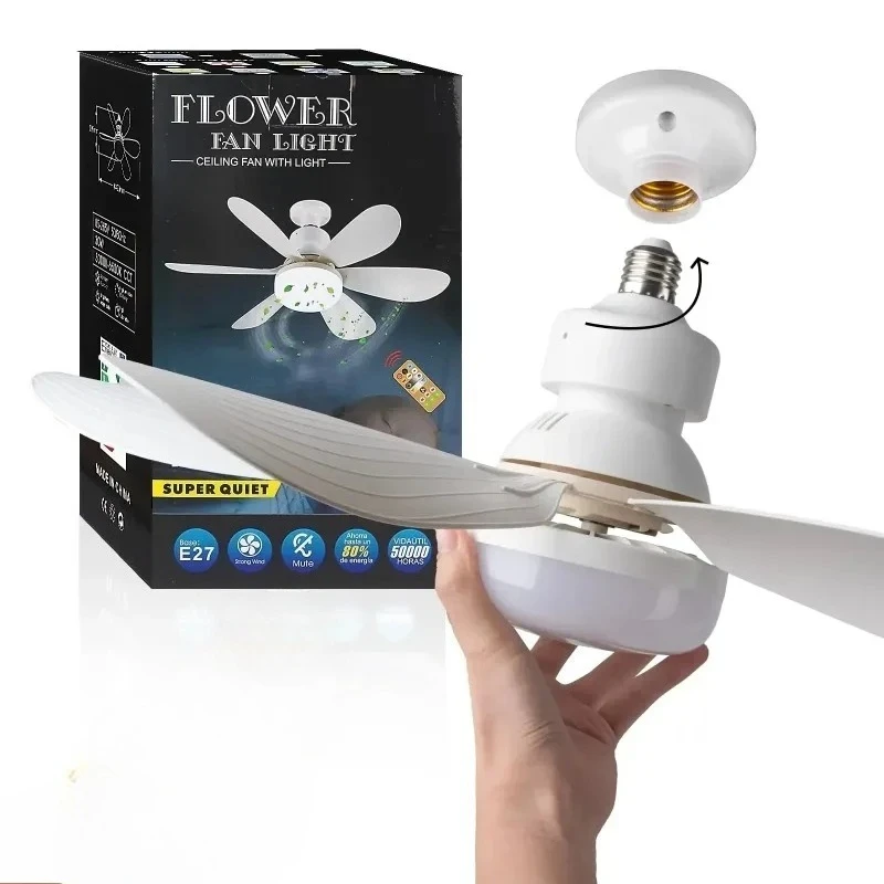 LED 30W 천장 선풍기 조명 E27, 거실, 서재, 가정용으로 적합한 디밍 가능 리모컨 포함, 85-265V