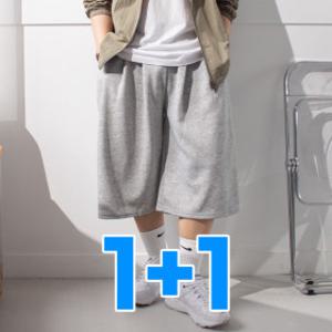 3핀턱 7부 와이드 버뮤다 트레이닝 팬츠 (2장) / 사이드 핀턱 추리닝 반바지 체육복 남자 여자 공용 1+1