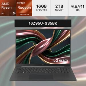 LG전자 2026 그램 프로16 16Z95U-GS5BK SSD 2TB 라이젠AI 5/16GB/SSD2TB/16인치/WIN11 (CM)