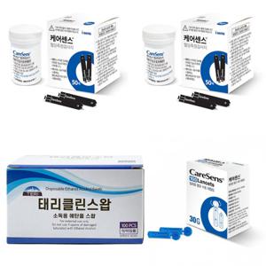 케어센스 혈당시험지 100매+채혈침100+알콜솜100매