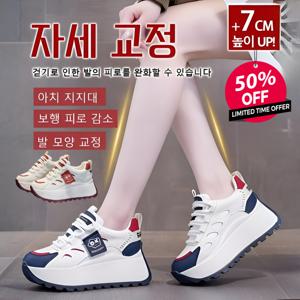 자세 1/1+1핫한 리얼 가죽 두꺼운 밑창 스니커즈 여성용 두꺼운 밑창 스니커즈 무지외반증 /
