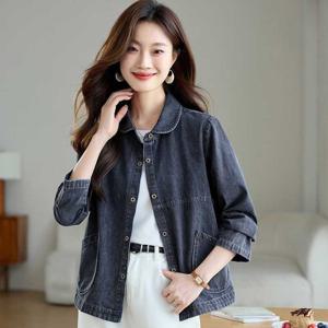 SUTA 데님 코트 우아하고 부드러운 스타일리쉬한 여성 봄가을 루즈핏 데님자켓 캐주얼 데님자켓