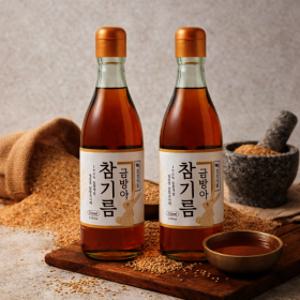 순수본가 통참깨 100% 참기름 350ml x 2개/ 한번만 짜낸 깨끗하고 고소한 참기름