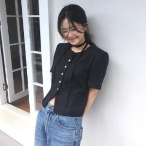 올데이자켓 버튼업 칼라리스 트위드 반팔자켓_RMJKF38S99