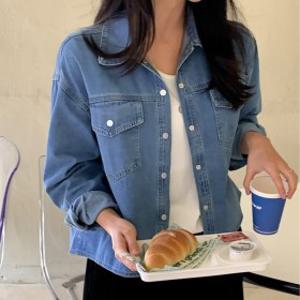 모던 심플 베이직 폴로카라 데님 셔츠블라우스 여성 청남방 봄 가을