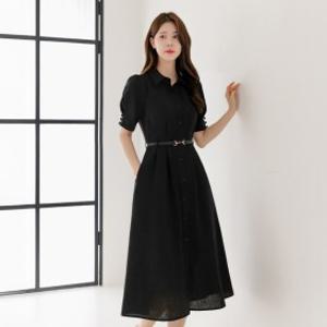 XXL까지) 조니엔 카라 퍼프소매 벨트 플레어 원피스 여름 하객룩 오피스룩 데이트 모임 미시 빅사이즈