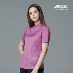 프로월드컵 여성 핑크 UV차단 반넥 집업 반팔 티셔츠 P201I002A5