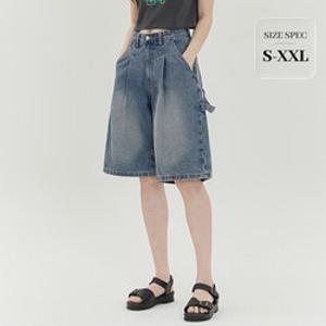 [진마니아] 남여공용 워크핏 툴포켓 5부 카펜터 데님 블루 반바지