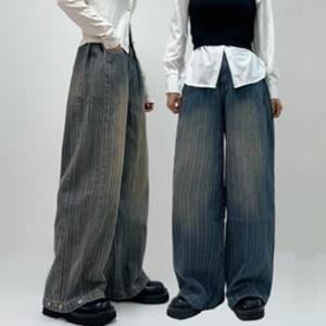 (S~3XL)숏 기본 롱 UNISEX 비션 벌룬핏 빈티지 워싱 단추 통 와이드 데님 남여공용 빅사이즈 청바지
